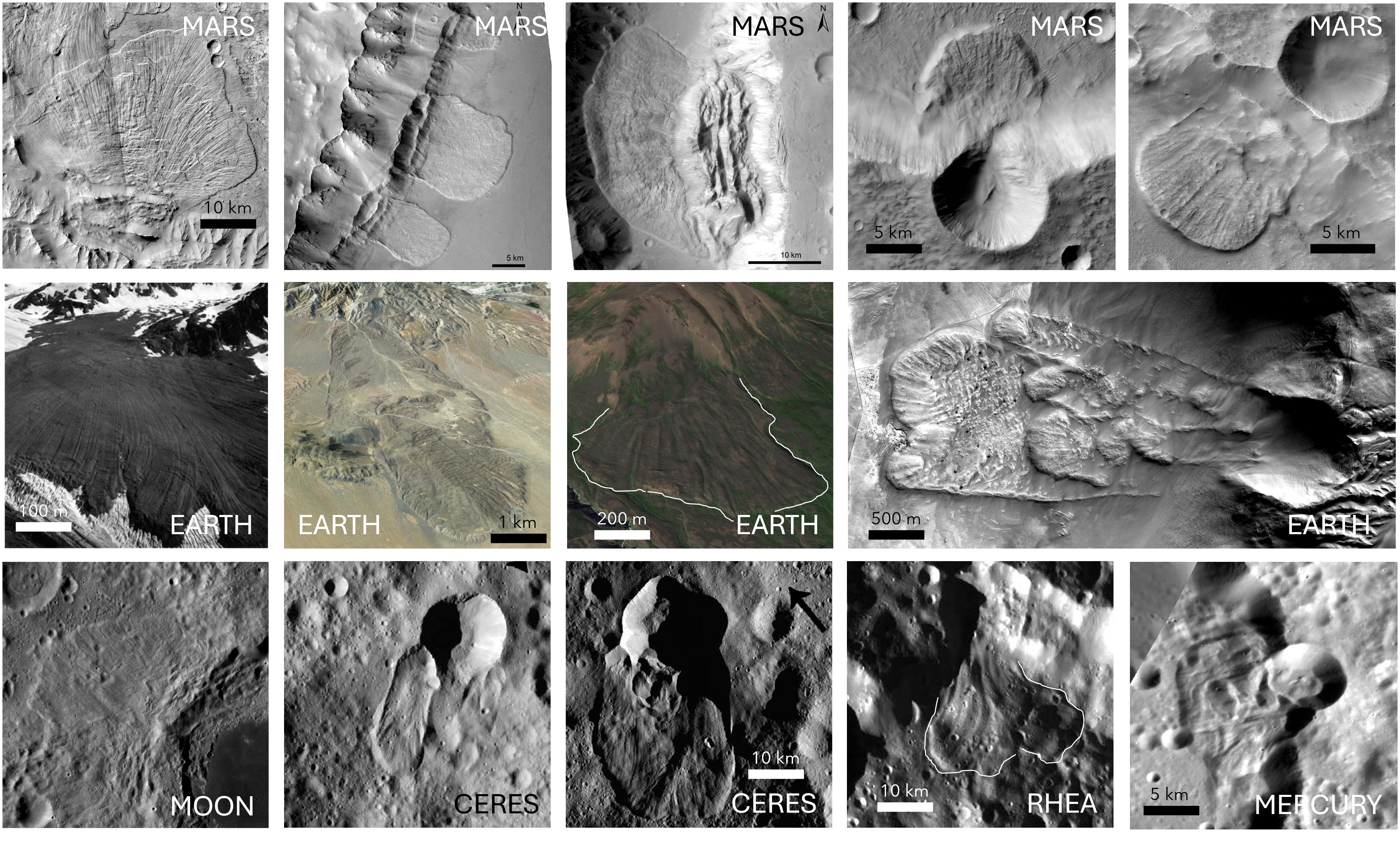 Examples of landslides in the Solar System