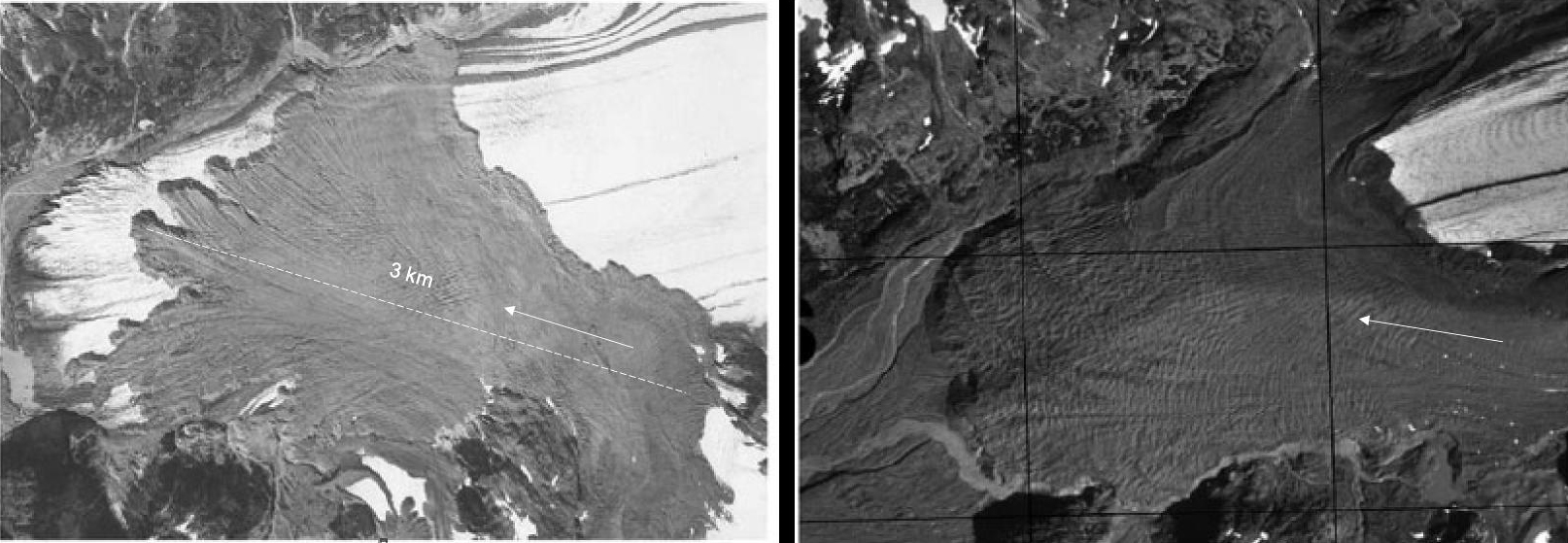 View of the Sherman Glacier landslide few years apart